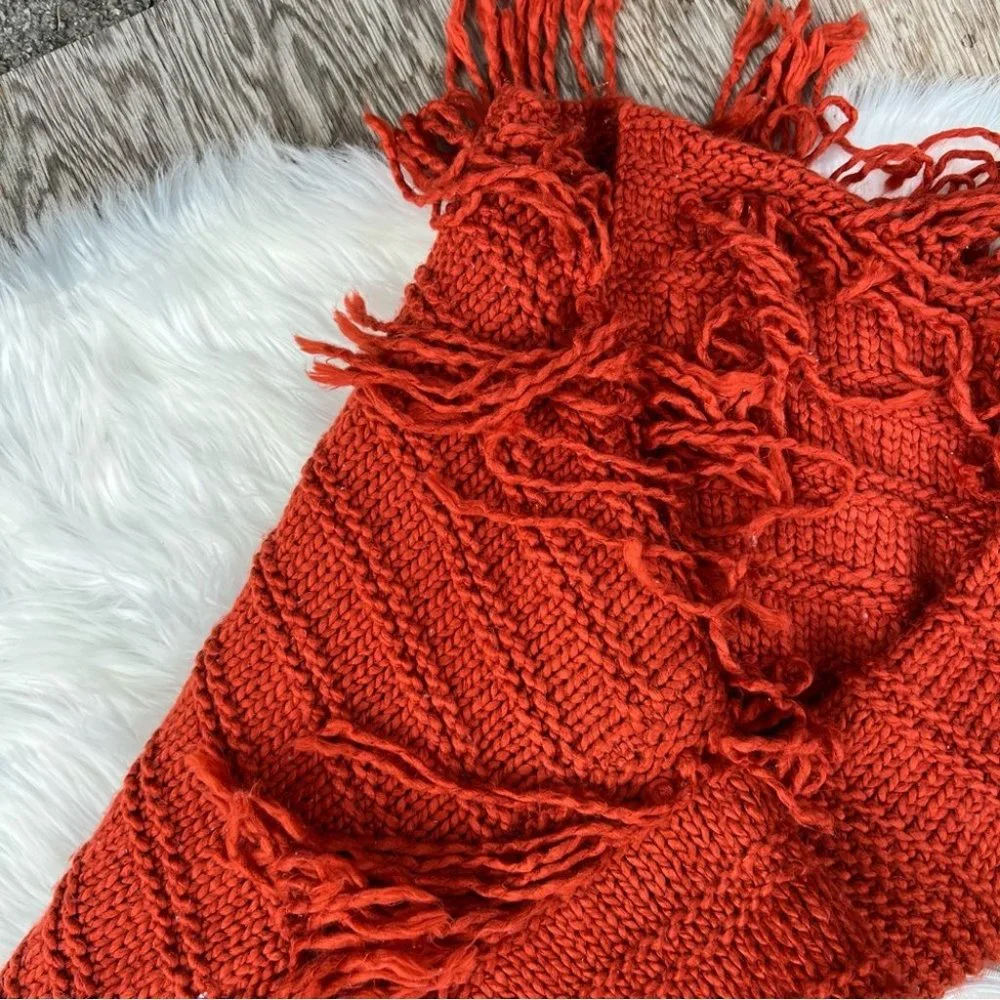 Forever 21 Burnt Orange Chunky Knit Fringe Oversized Cardigan